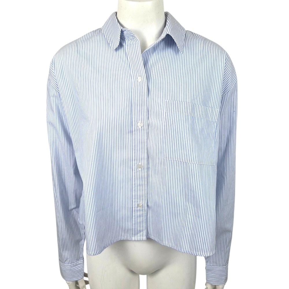 Abercrombie Oversized Cropped Poplin Dress Shirt NEW Womens Medium Blue White